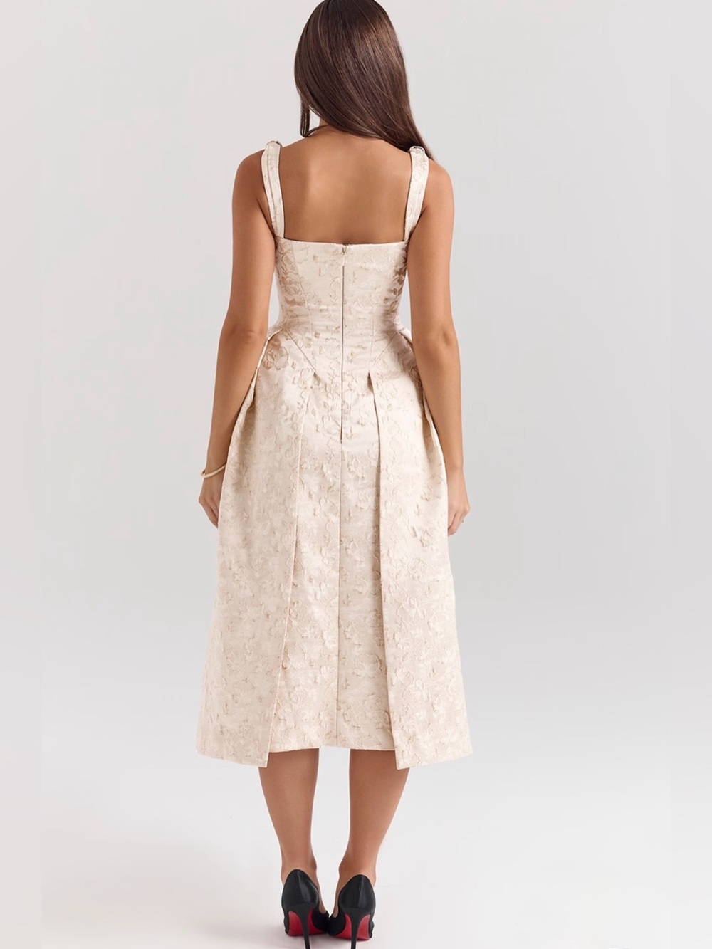 House of cb PALOMA Ivory Metallic Jacquard Midi dress - Picture 10 of 16